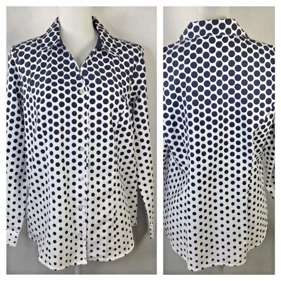 Christopher & Banks Tops - Illusion Print~Polka Dot~V Neck Blouse~Petite~L/S~